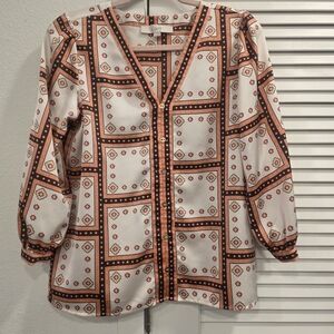 LOFT Windowpane V-Neck Button Blouse